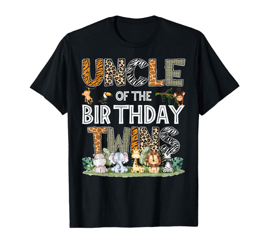 Uncle Of The Birthday Twins Safari Wild One Zoo Animal T-Shirt