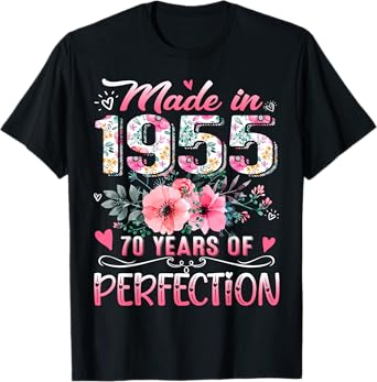 Made In 1955 Floral 70th Birthday 70 Years Of Perfection T-Shirt