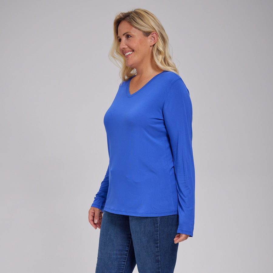 Womens Everyday Long Sleeve V-Neck Tee