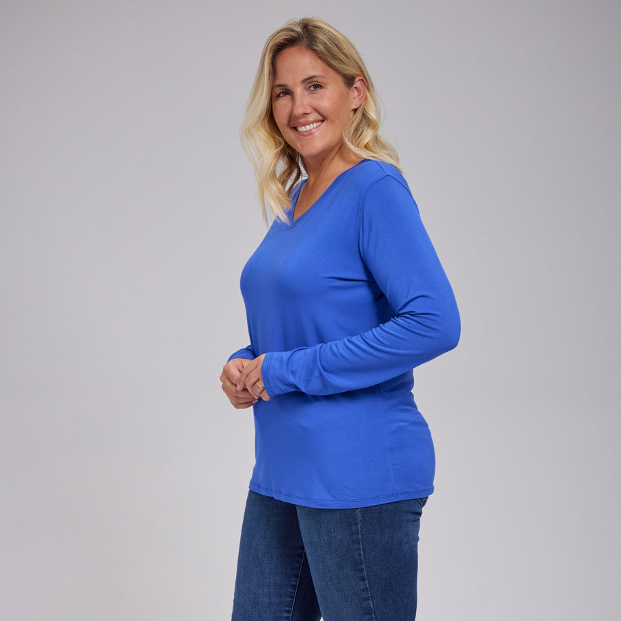 Womens Everyday Long Sleeve V-Neck Tee