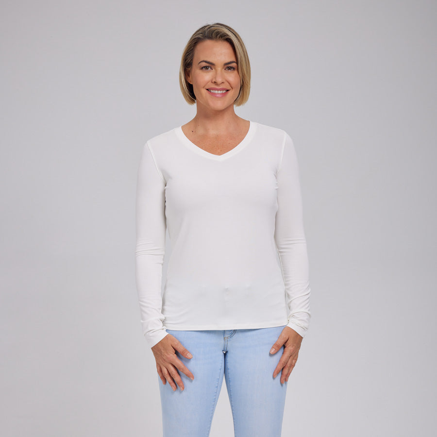 Womens Everyday Long Sleeve V-Neck Tee