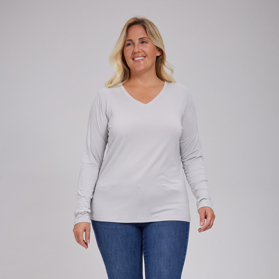 Womens Everyday Long Sleeve V-Neck Tee