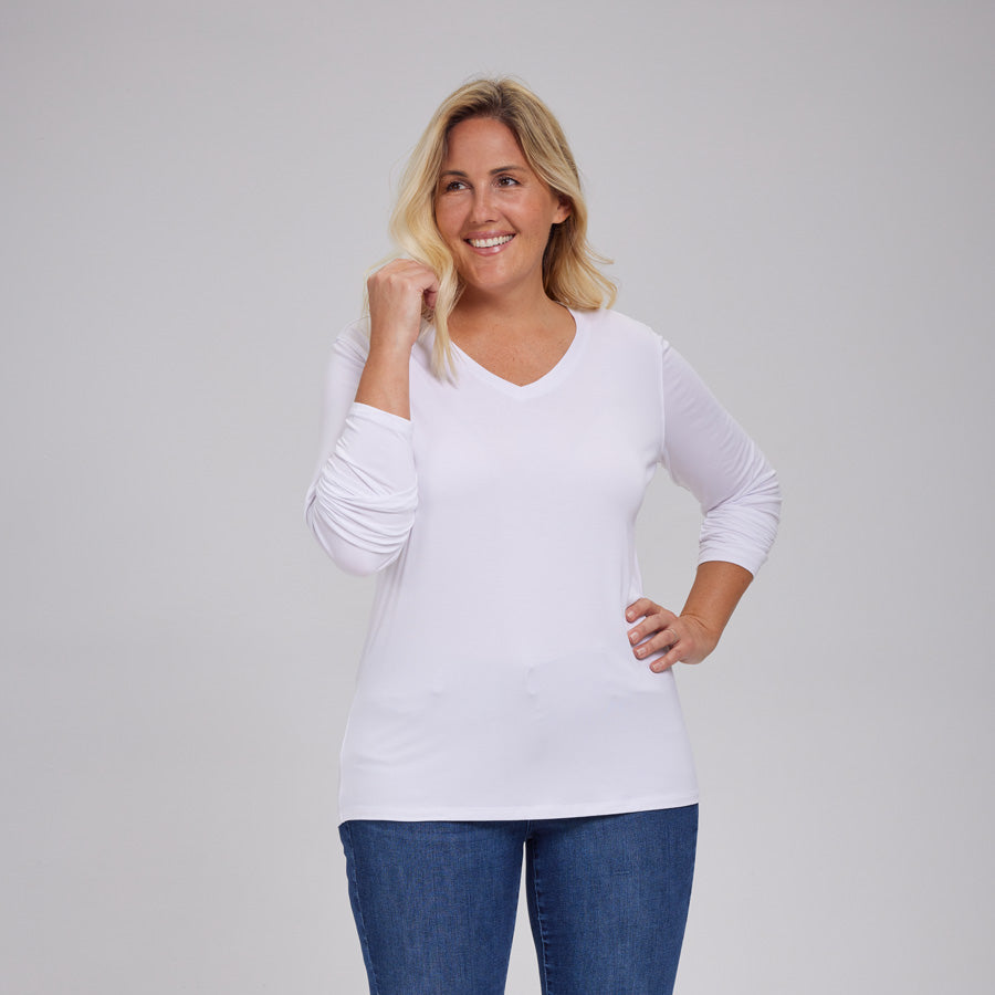 Womens Everyday Long Sleeve V-Neck Tee