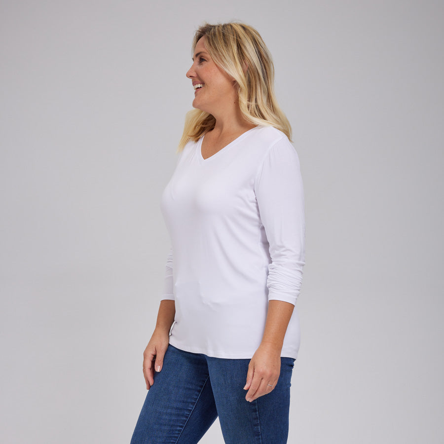 Womens Everyday Long Sleeve V-Neck Tee