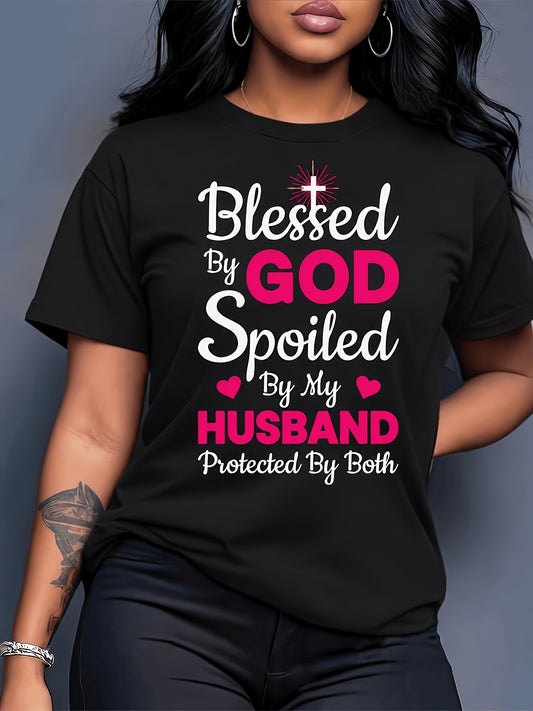 Casual Summer T-Shirt for Women with Short Sleeves, Featuring a Stylish Phrase Print And a Round Neck. Perfect for Commuting, Vacations, And Everyday Wear, Available in Various Colors And Sizes S-XXL