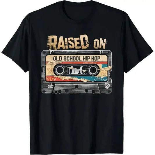 Men's Unisex Old School Hip Hop Cassette Graffiti Rap Print Streetwear Round Neck Short-Sleeve Tshirt, Soft Skin-Friendly Minimalist All-Seasons Casual Fit Denim Cargo Menswear Top,sohochic