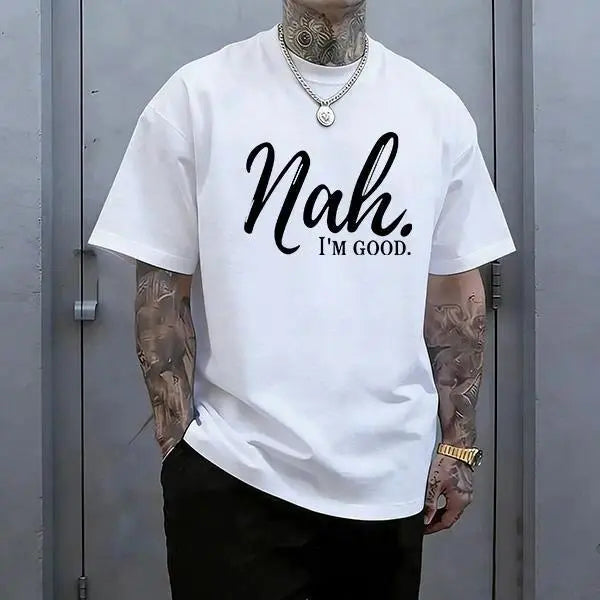 Men’s 100% cotton loose street-style T-shirt with a satirical humor graphic print—a trendy urban casual short-sleeve top, a best-selling funny and ironic fashion piece. tiktokshopspringglowup,father'sdaygifts