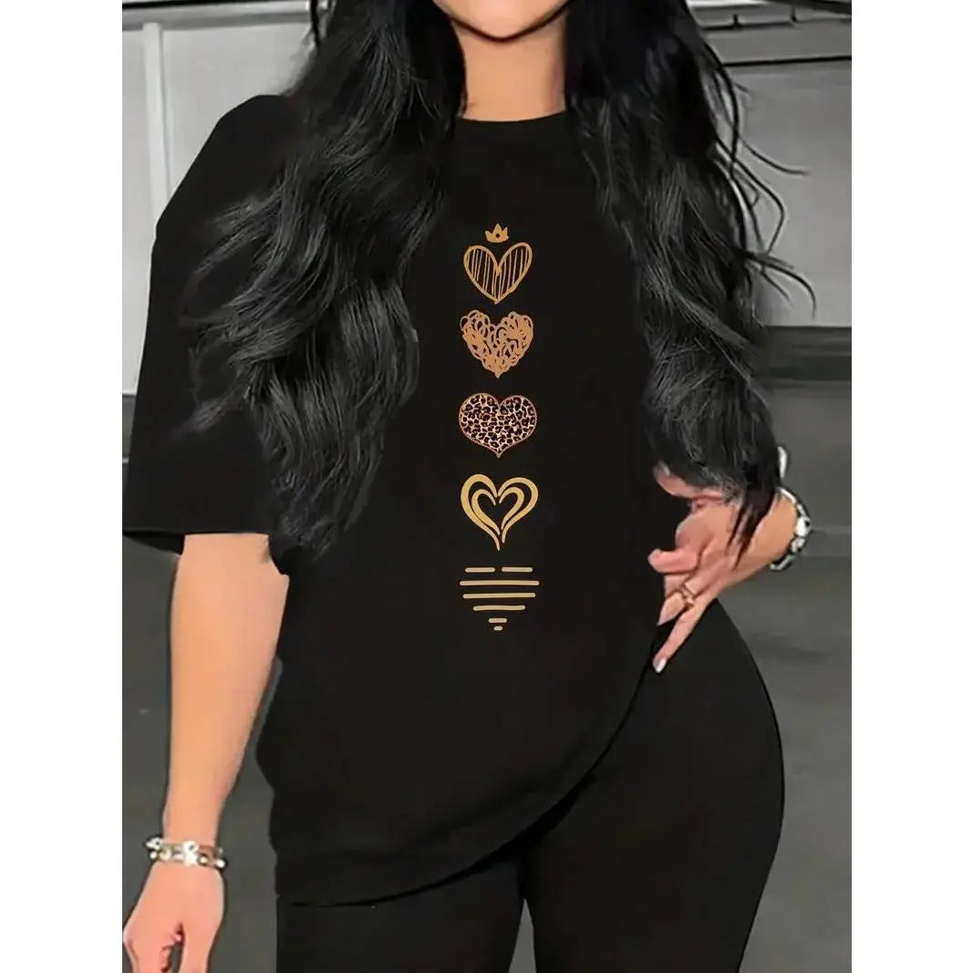 Lady's  Short-Sleeve T-Shirt - Crew Neck, Loose Fit, Moderate-Thick Breathable Non-Sweaty Streetwear Top for Commute