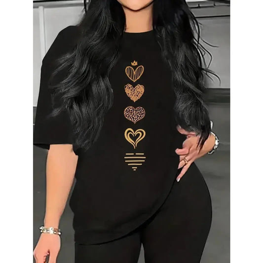 Lady's  Short-Sleeve T-Shirt - Crew Neck, Loose Fit, Moderate-Thick Breathable Non-Sweaty Streetwear Top for Commute