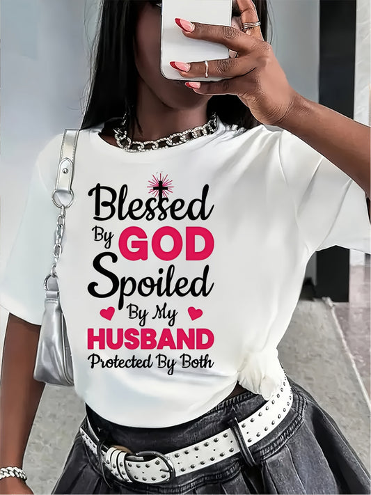 Casual Summer T-Shirt for Women with Short Sleeves, Featuring a Stylish Phrase Print And a Round Neck. Perfect for Commuting, Vacations, And Everyday Wear, Available in Various Colors And Sizes S-XXL
