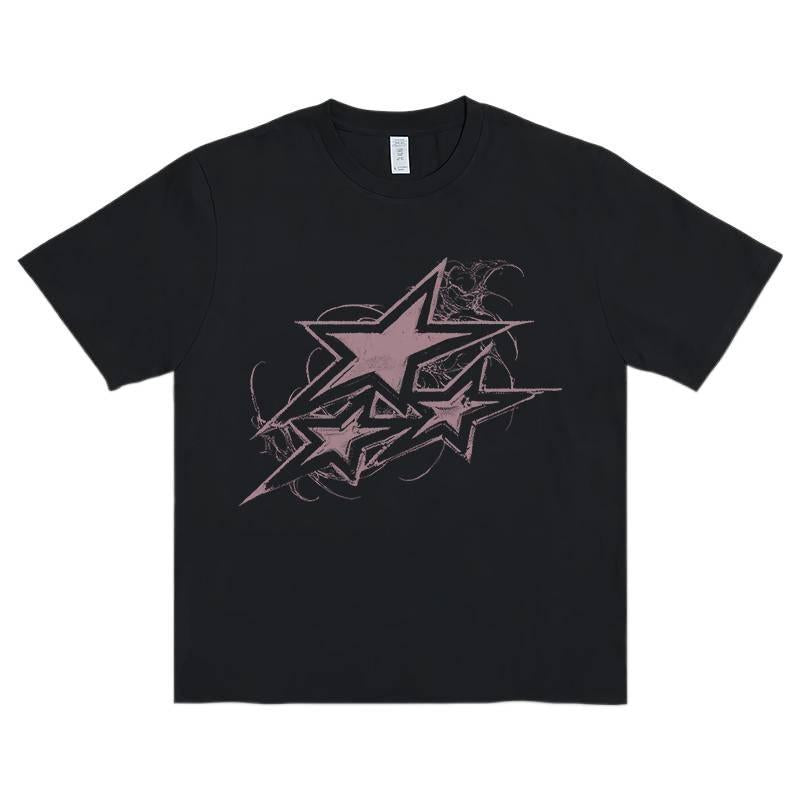 Men's Breathable Cotton Crew Neck Short-Sleeve Fitted Graphic T-Shirt - Grunge Print, Retro 2000s Casual Menswear, TikTok Trending Streetwear, Machine Washable, Moderate Tailored Cut Gift Option
