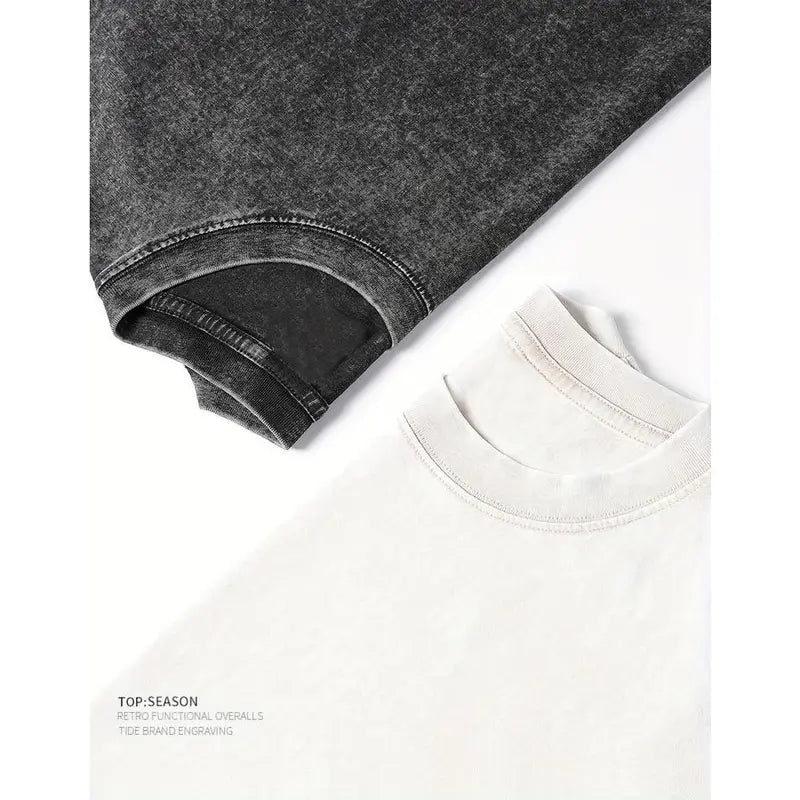 Menswear Oversized Distressed Casual Festive Alphabet Print Pure Cotton Short-Sleeve Round-Neck Loose Hip-Hop Retro Street Basic Top for Men and Women (Autumn-Summer Wear)
