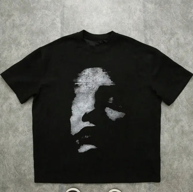 Teen Boys' Short Sleeve Tee - Casual Basic, Loose-Fit, Blurry Silhouette Graphic Print, Daily Wear, Prop 65 Safe Summer Menswear T-Shirt,sohochic