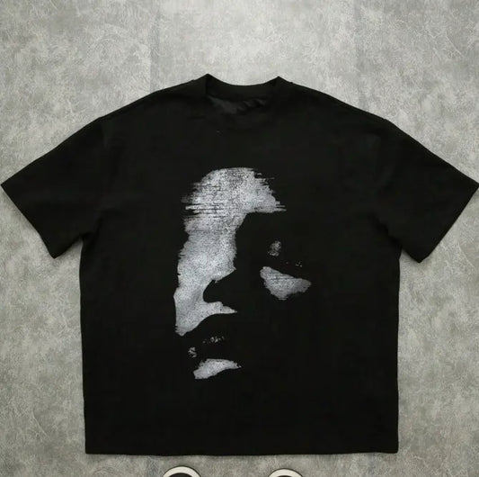 Teen Boys' Short Sleeve Tee - Casual Basic, Loose-Fit, Blurry Silhouette Graphic Print, Daily Wear, Prop 65 Safe Summer Menswear T-Shirt,sohochic