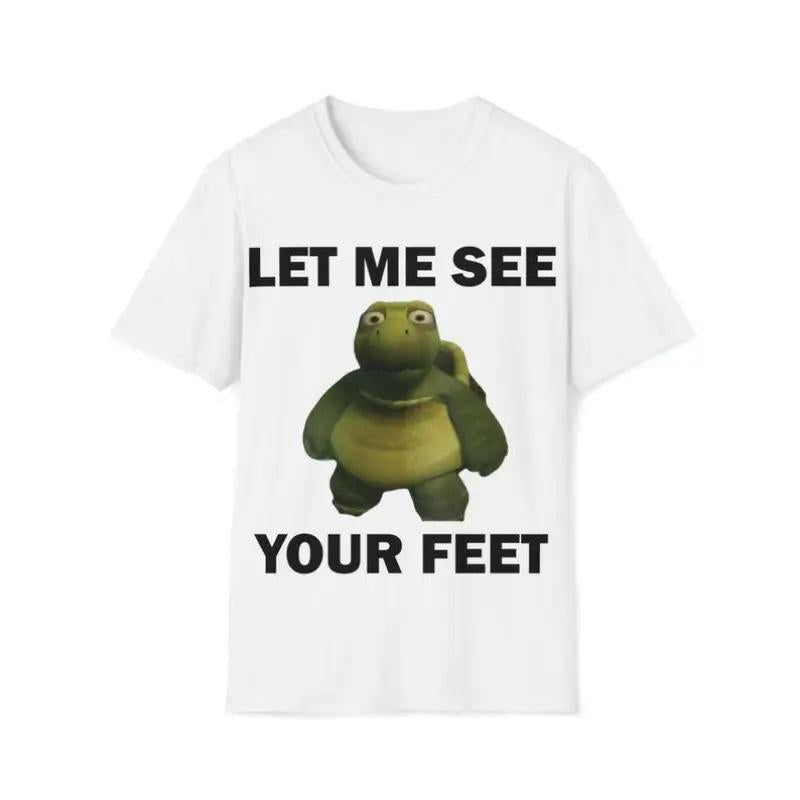 Unisex Classic Short-Sleeve Funny Meme Print T-Shirt, "Let Me See Your Ft" Graphic Tee, Soft Polyester Casual Fabric with Finished Hem, Ideal Gift for Men's Tops