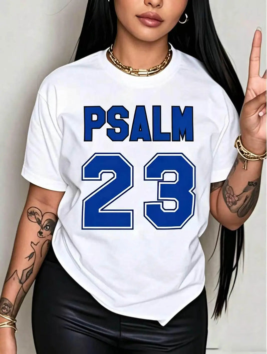 Women's Psalm 23 Photorealistic Print Crew Neck Garment - 100% Cotton Short Sleeve Classic Unisex Cut for Easy Layering Loose Customized Women's Clothes, Soft Breathable Thanksgiving Holiday Gift Plus Size Tops,sohochic