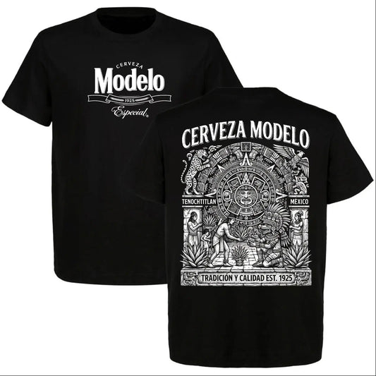 Menswear Stylish Round Neck Short-Sleeve Aztec Graphic Beer Tee - Tenochtitlan Tradition & Quality Vintage Men's Top, Gift for Beer Lovers