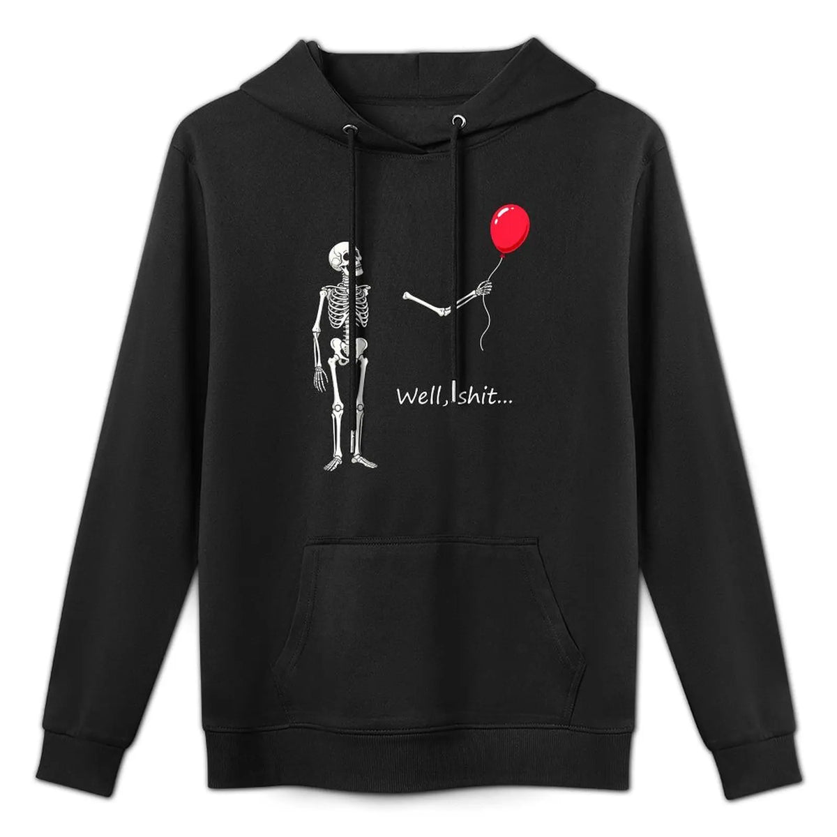 Funny Skeleton Balloon Shirt, Dark Humor Graphic Tee, Halloween Style Black Short Sleeve Cotton Blend Top, Skeleton Gift Shirt