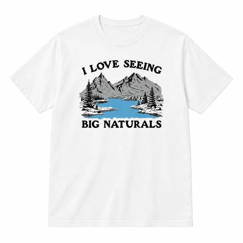 Big Naturals Mountain Graphic T-Shirt with Scenic Lake and Adult Wordplay