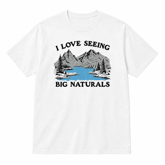Big Naturals Mountain Graphic T-Shirt with Scenic Lake and Adult Wordplay
