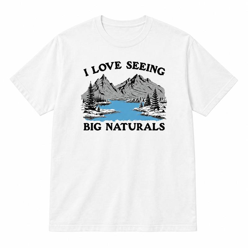 Big Naturals Mountain Graphic T-Shirt with Scenic Lake and Adult Wordplay