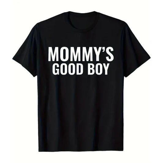 Men's Vintage Cotton Graphic Tees - Cute Cartoon "Mommy's Good Boy" Print, Round Crew Neck Short-Sleeve, Soft Breathable Loose Preppy Chic Streetwear, Funny Novelty for Office, Korean Party Wear