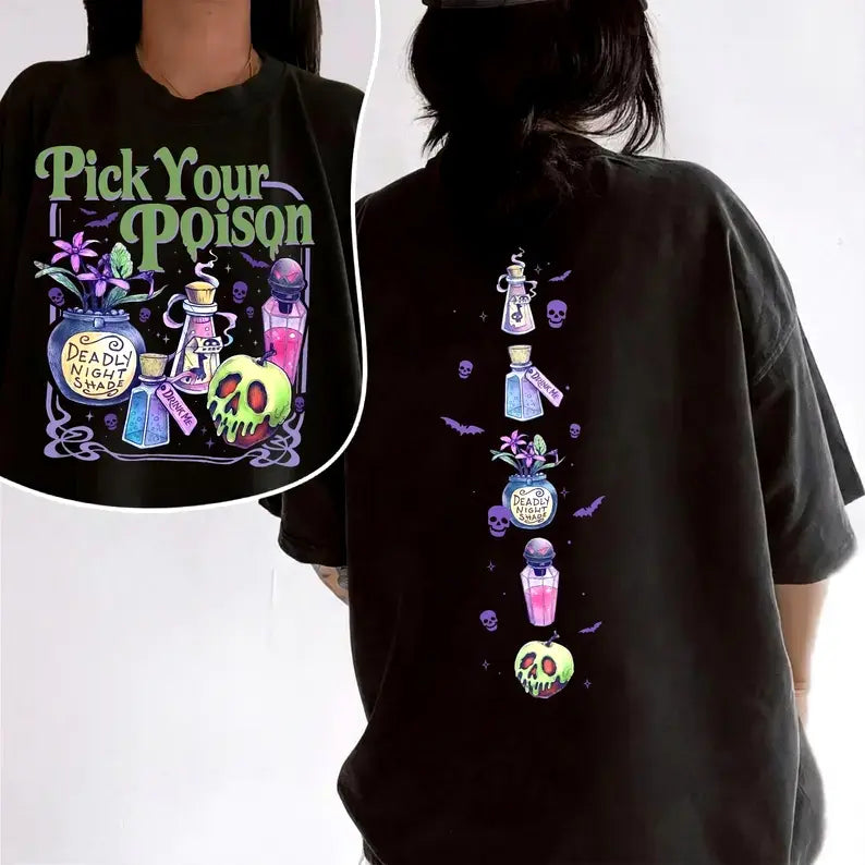 Adults' Well-Fitted Halloween Villain Theme Graphic T-Shirt - Spooky 2-Sided Print, Soft Breathable Fabric, Round Neck, Casual Sports Top, Beach/Trip Wear, Hand Wash Ok, Multi-Size (Sports & Outdoor Clothing)