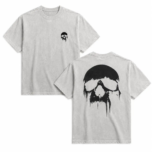 Men's Vintage Gothic Double-Sided Drip Skull Graphic T-Shirt - Menswear Streetwear Short-Sleeve Top, Classic Cut, Premium Drape, Sleek Look, Easy Movement, Cotton Oversized Fit, USA Trend Gift for Goth Fans