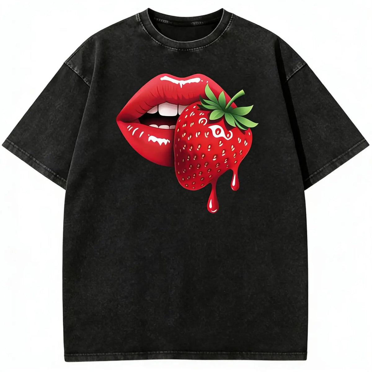 Women S Casual T Shirt Featuring Strawberry Lip Print Comfortable Fit Short Sleeve Machine Washable Ideal for Spring Summer and Fall Perfect Gift for Sisters