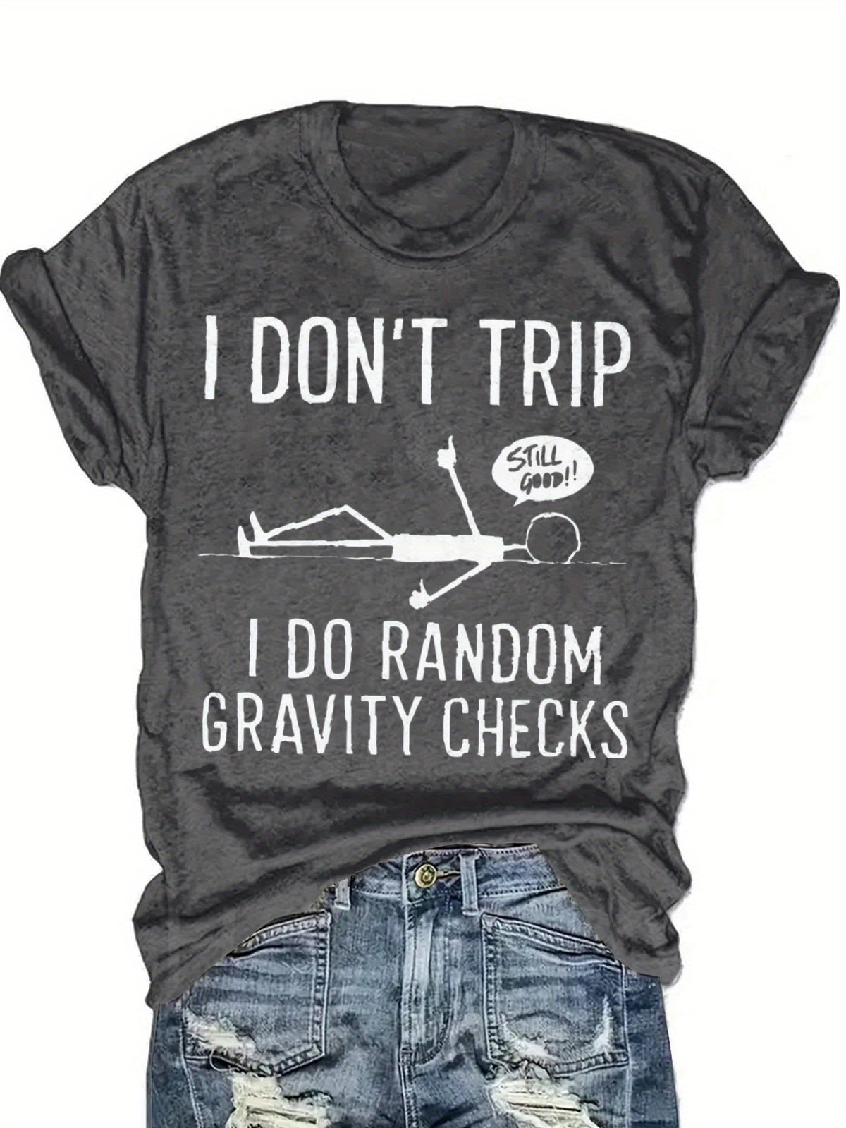 Funny 'Random Gravity Check' Graphic T-Shirt- Unique Humorous Design Suitable for Casual Wear, Perfect for Comedy Enthusiasts and Fashion Outfits, Blend T-Shirt