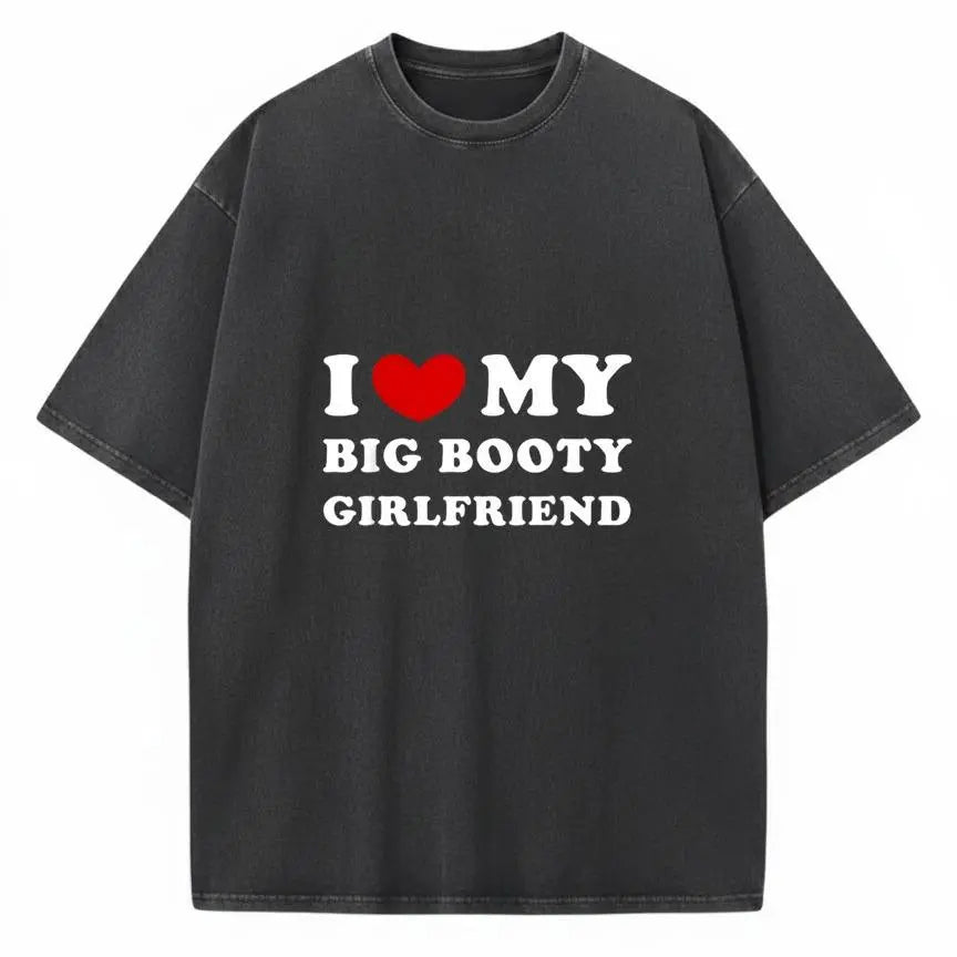 Men's 100% Cotton Round Neck Graphic T-Shirt with "I Love My Girlfriend" Print, Soft Unique Gifts for Boyfriend, Cute GF Gift for Man, Male Casual Tops,sohochic