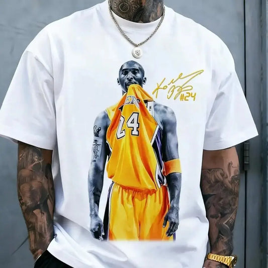 Men's Retro Kobe Bite Character Short-Sleeve Classic  T-Shirt - Oversized Menswear Signature Pattern Casual Summer Street Gym Top, Soft Fabric, streetwear, tiktok shop deals, graphic shirts, vintage shirts, guys gifts, summer clothes, gifts for him,