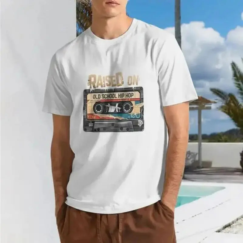 Men's Unisex Old School Hip Hop Cassette Graffiti Rap Print Streetwear Round Neck Short-Sleeve Tshirt, Soft Skin-Friendly Minimalist All-Seasons Casual Fit Denim Cargo Menswear Top,sohochic