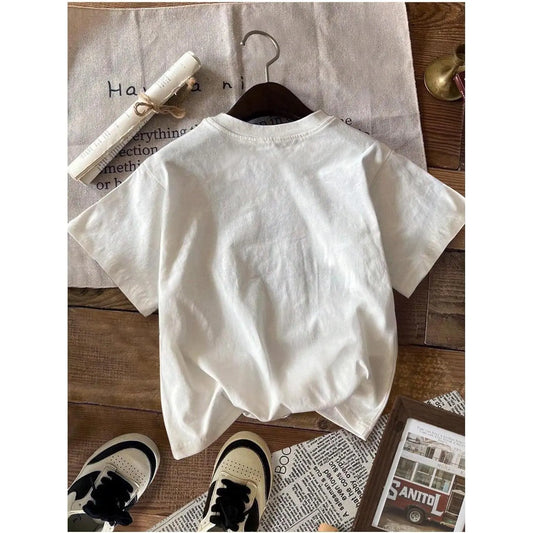 Women's Graphic Letter Tee - Crew Neck, Drop Shoulder, Short Sleeve, Vintage Car Print Casual Streetwear Clothing - Black Fit Women's Fashion Graphic Shirts,back to school,back to school shopping, Cotton
