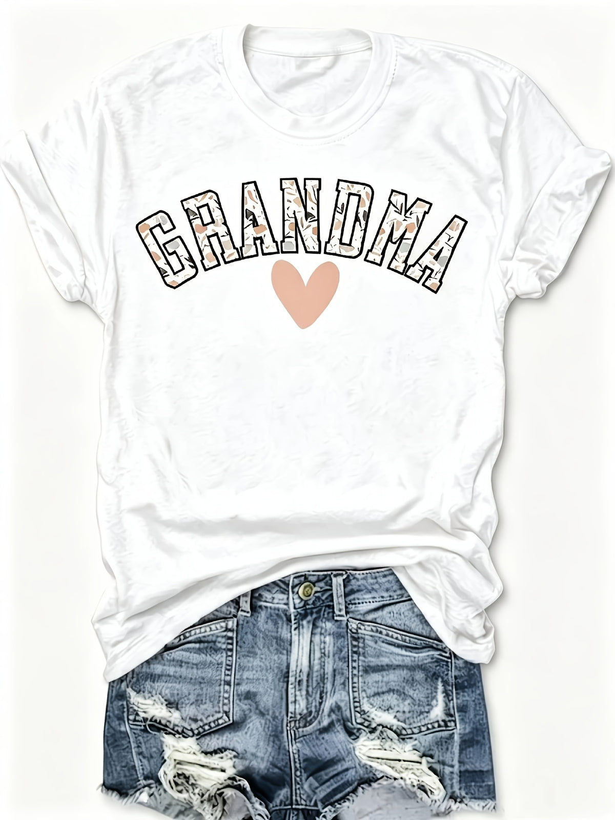 Women'S Casual Short Sleeve T-Shirt with Grandma Heart Print - Round Neck Breathable Blouse-Compatible Top | Machine Washable Spring Summer Casual Attire Suitable For, Easy Versatile Basic Wardrobe Essential for Layering & Lounge