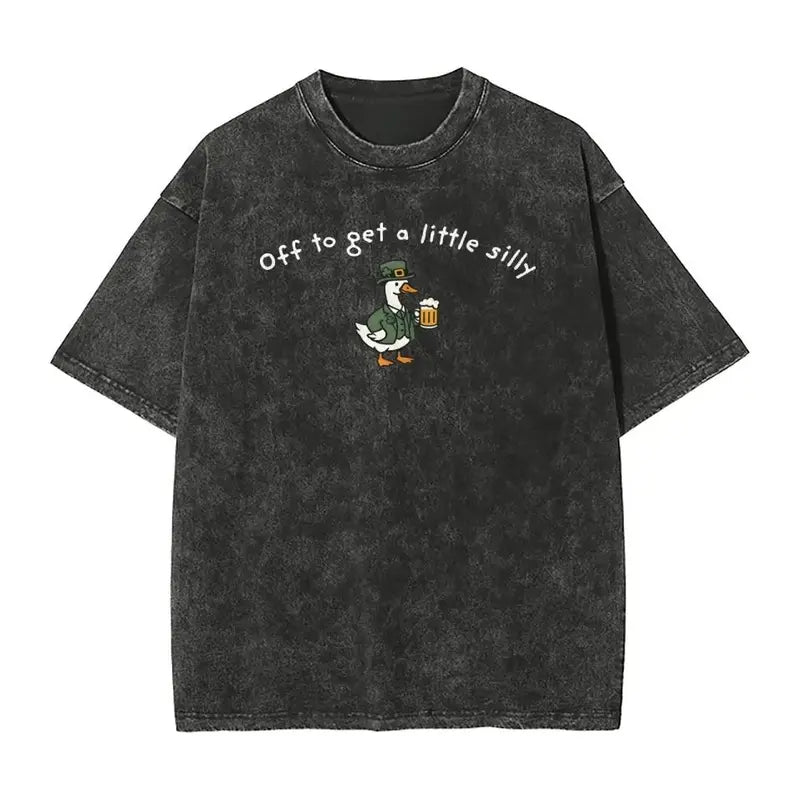 Men's Vintage Cotton Round Neck Graphic T-Shirt - Mens Clothing, Casual Unisex Top, "Off to get a little silly" Shamrock Print, St. Patrick’s Day Gift for Him, Men's Graphic Tees, Vintage Shirts, Everyday Wear