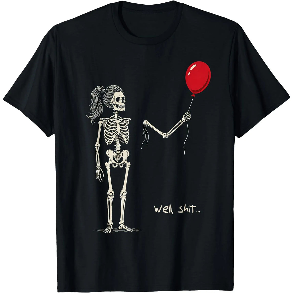 Well Skeleton Holding Balloon Gothic Halloween T-Shirt