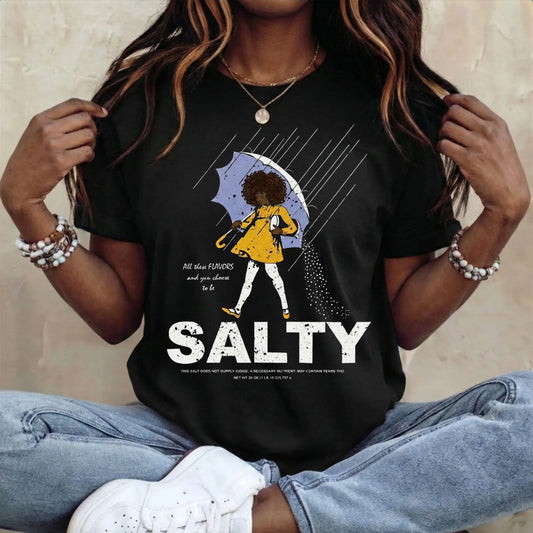 Black Salty girl with umbrella T-Shirt | Rainy day| Sarcastic Funny Shirt| Women's Vintage Tee| African American| Gift For Black Women