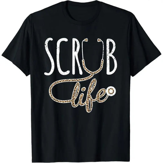 Leopard Stethoscope Scrub Life For A Registered Nurses Life T-Shirt Short sleeves shirt