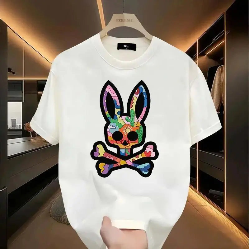Bone graphic t-shirt, rabbit design, hip hop style, unisex, men's short sleeve crew neck street style t-shirt summer and spring, casual, clothing, rock crew neck summer graphic Top Streetwear Crewneck Menswear Tshirt Gamis