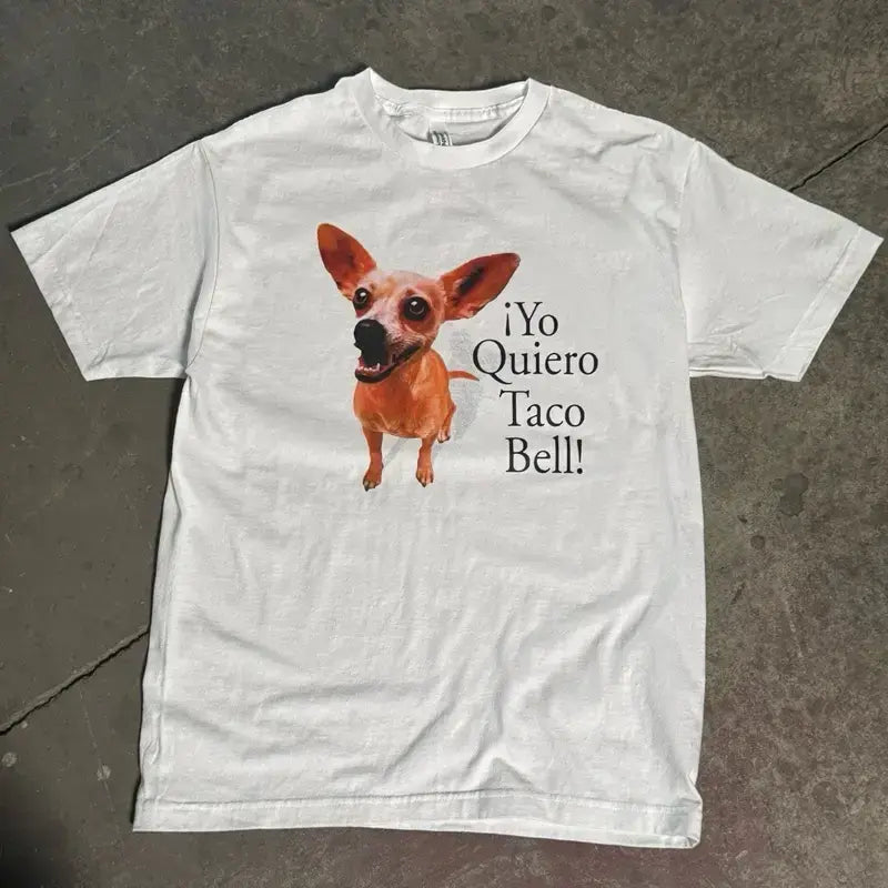 Women's Unisex Fit Funny Chihuahua Vibrant Print Short-Sleeve Round Neck Casual Tee - 100% Soft 6oz Cotton Breathable Novelty Topsleeve Shirt, Shortsleeve
