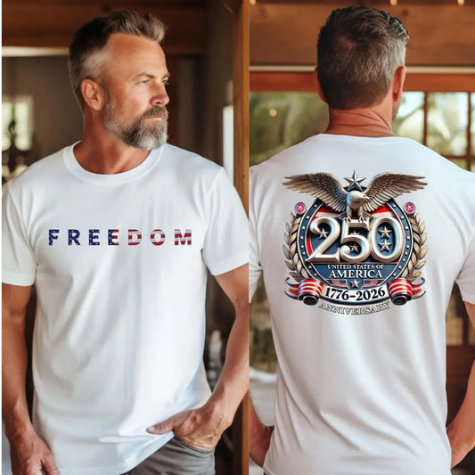 USA 250th Anniversary Casual Crew Neck Short-Sleeve Cotton Fabric Classic Print Patriotic T-Shirt, 1776-2026 Independence Sports Top