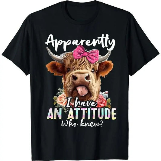 Apparently I Have An Attitude Who Knew Sarcasm Highland Cow T-Shirt